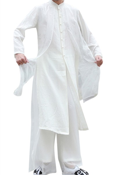 Chinese Tang costume men's Han suit Chinese Style Men's costume ancient costume long gown meditation suit Taoist robe Xianqi Kung Fu SHIRT CREW drama suit SKF001 45 degree
